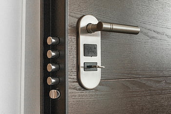 deadlock, key, metal door handle, lock system, security features, inserted key, door lock, metal lock, security lock, door handle, keyhole