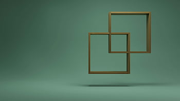 3Dフレームのイラスト、 抽象的な構成、 重なり合う木枠、 緑のミニマリストの背景、 フローティングフレーム、 3Dアート、 ミニマリストデザイン、 抽象芸術、 3Dレンダリング、 現代美術、 幾何学的図形