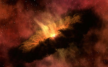 Červená galaxie, Oranžová galaxie, Kosmická ilustrace, vesmírné umění, mlhovina, hvězdné pole, Astronomický obraz, Galaxy Art, nebeská scéna, Kosmický cloud, Hvězdná obloha