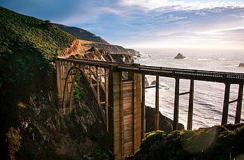 bixby dere köprüsü, hava fotoğrafçılığı, Big Sur, dramatik kıyı şeridi, gün batımı, Kaliforniya, doğal görünüm, okyanus, peyzaj, köprü, doğa