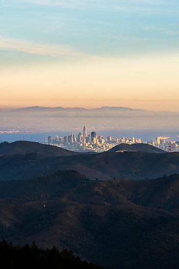 panoramę San Francisco, sausalito, Kalifornia, Widok świtu, Panorama miasta, wzgórza, piękny widok, góry, Miejski krajobraz, nadmorskie miasto, wschód słońca pejzaż miejski