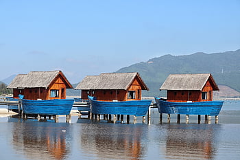 vietnam, Hoi på, hav, natur, huse, huse på stylter, blå