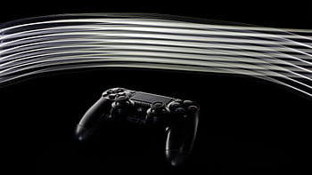 řadič přehrávání, ps4 regulátor, detailní záběr, Dynamické pruhy světla, černé pozadí, herního zařízení, řadič videoher, herní příslušenství, moderní ovladač, Obrázek s vysokým rozlišením, elegantní design
