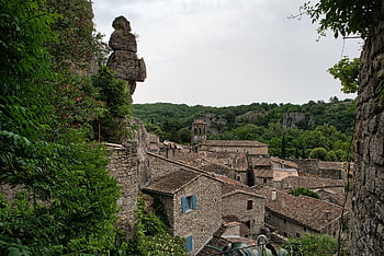 město, Středověká fasáda, architektura, domy, střecha, zvonice, Skála, útes