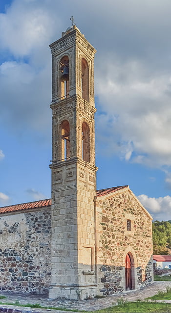 kostel, zvonice, architektura, náboženství, křesťanství, starý, ortodoxní, kalo chorio, Kypr, modrý kostel
