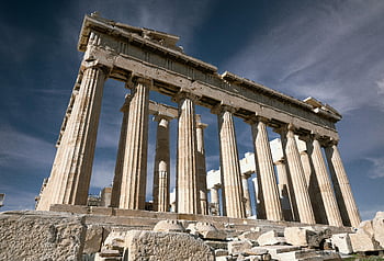 Parthenon, oude Griekse architectuur, Athene, heldere blauwe lucht, Griekse geschiedenis, historisch monument, acropolis, oude ruïnes, toerisme, klassieke kolommen, cultureel erfgoed