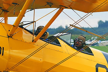 yellow plane, vintage biplane, open cockpit, pilots, countryside, flying, aviation, aircraft, yellow aircraft, biplane pilots, open cockpit plane