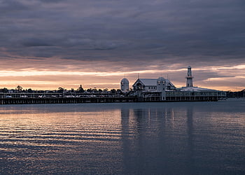 waterfront, pier, ocean, coast, shore, buildings, cunningham Pier, geelong, australia, stormy, dusk