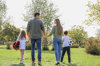 family, portrait, outside, father, son, mother, daughter, smiling, park, together, parents