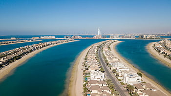 palm jumeirah, burj al arab, panorama Dubaje, letecký pohled, domy, budov, Spojené arabské emiráty, panorama města, nádherný výhled, Dubaj