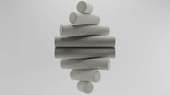concrete cylinder, minimalist art, conceptual still life, balanced cylinders, neutral setting, abstract sculpture, geometric shapes, modern design, 3D rendering, minimalist composition, neutral background