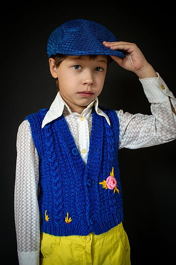 chłopak, niemowlę, kamizelka, kapelusz, kamizelka z dzianiny, ubranie, moda, styl, retro, zabytkowe, uroczy