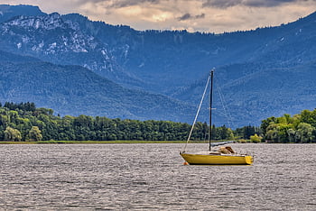 krajina, chiemgau, jezero, Chiemsee, loď, Příroda, horní Bavorsko