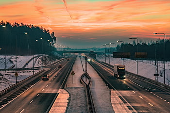 způsob, Příroda, nebe, mraky, ulice, les, soumrak, Dálnice, asfalt