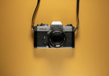 vintage kamera, Yashica FX-2, film kamera, klassisk kamera, Levende gul baggrund, Vintage appel, YASHICA, FX-2, kamerafotografering, retro kamera, gul baggrund