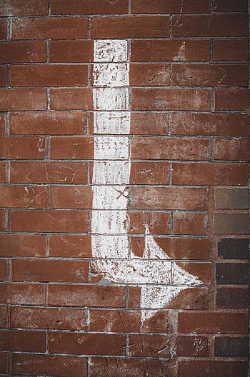 cihlová zeď, graffiti, šipka, umění, malovat, symbol, umělecký, podepsat, stříkací barva, vlevo, odjet, otáčet se