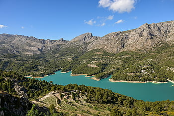 valencia, spain, water Reservoir, mountains, guadalest, blue Sky, landscape, lake, nature