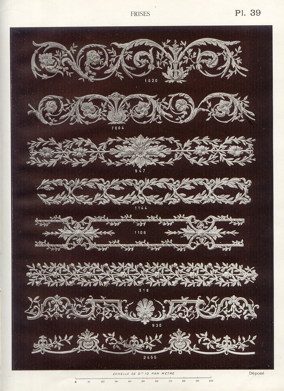 Vlyly, dekorativní, vzory, architektonický, design, ornamentální, květinový, scrollwork, vinobraní, ilustrace, deska39
