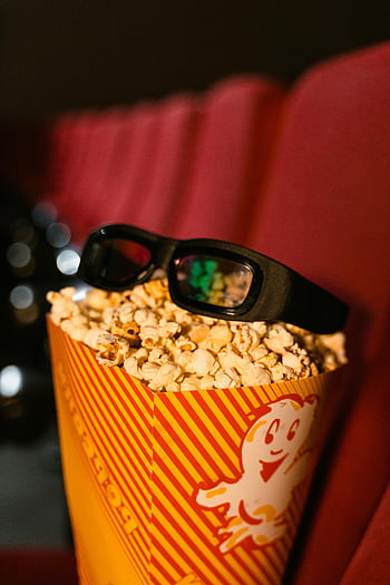 3D glasses, popcorn, cinema seats, movie experience, close-up, cinema, movie theater, snack, entertainment, 3D movie, theater seats