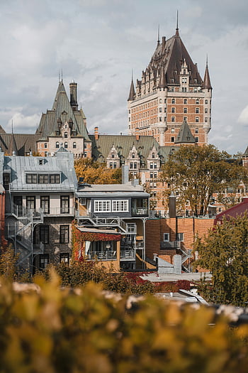 hrad Frontenac, fairmont le château frontenac, québec, historický Quebec, podzimní listí, quebec city, historické budovy, Architektura Quebec, Památky Quebecu, Turismus v Quebecu, Panorama Quebecu