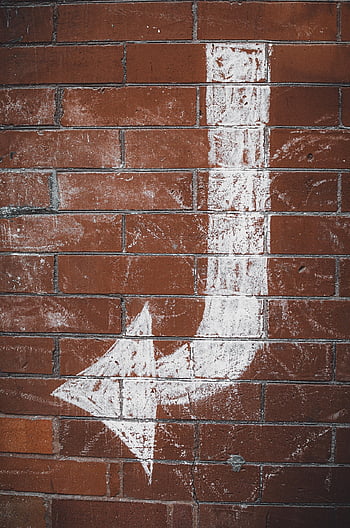 cihlová zeď, graffiti, šipka, umění, malovat, symbol, umělecký, podepsat, stříkací barva, že jo, otáčet se
