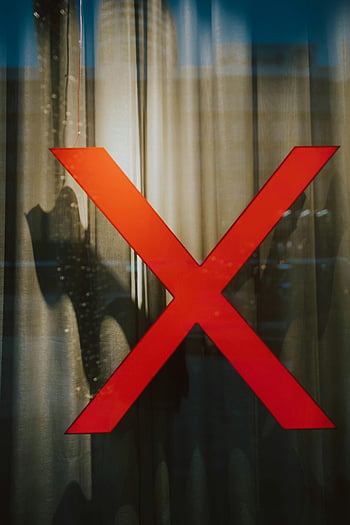 red X, glass window, shadow, curtain, mysterious scene, striking red, intriguing shadows, behind curtain, window reflection, red symbol, shadowy figure
