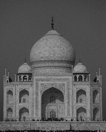 Taj Mahal, agra, Indie, Černý a bílý, ikonický, Nadčasová krása, majestátní pohled, Ohromující zachycení, historické památky, Architektonický zázrak, cíl cesty