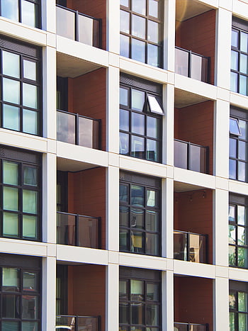 gebouw, balkons, buitenkant, architectuur, stedelijk, appartement, facade, stad, patroon, condo, ontwerp