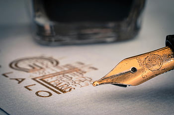 hnědé inkoustové pero, plnicí pero, ručně psané poznámky, elegantní papír, detail, PEN NIB, psaní, Vintage pero, kaligrafie, papírnictví, kalamář