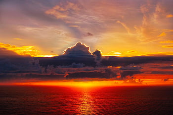 zachód słońca, morze, niebo, chmury, zmierzch, Natura, pejzaż morski, skyscape, cloudscape, horyzont, ocean