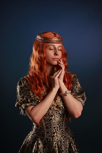 woman, queen, middle Ages, portrait, red Hair, historical, girl, fantasy, dress, crown, diadem