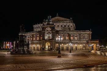 sempre un teatro dell'opera, strada, architettura, Dresda, musica lirica, notte, città