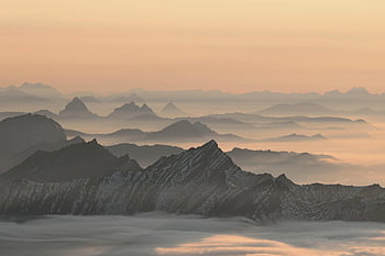 montagne, nuvole, tramonto, vertice, picco, nebbia, mare di nuvole, crepuscolo, umore, paesaggio, Alpi