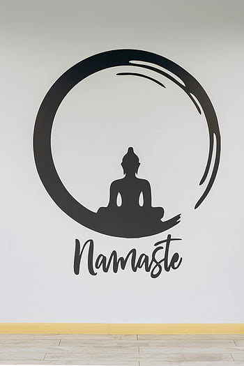 namaste, τέχνη τοίχου, διαλογισμός σιλουέτα, μινιμαλιστικό σχεδιασμό, κύκλος τέχνης, επικολλήστε κείμενο, γιόγκα διακόσμηση, πνευματική τέχνη, εσωτερική διακόσμηση, αυτοκόλλητο τοίχου, Βούδα σιλουέτα