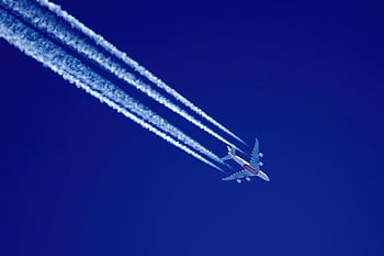 pesawat, pesawat terbang, contrails, terbang, langit biru, mengangkut, publik, alam, langit, biru, suasana