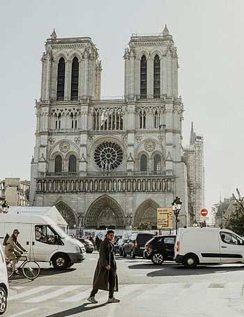 Katedrála Notre-Dame, Paříž, Francie, kultovní mezník, Rušná ulice, gotická architektura, turistická atrakce, panoráma města, notre-dame de paris, městské scény