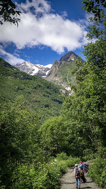 dombay, mountains, landscape, nature, mountain, sky, snow, clouds, rocks, caucasus, slopes