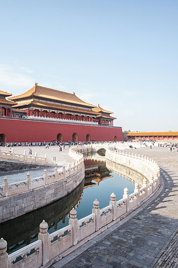 idiánská brána, zakázané město, Peking, historické architektury, odrazy příkopu, čínská historie, starobylého paláce, kulturní památka, císařská architektura, Pekingská turistika, příkopový most
