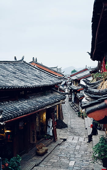 Desa Asia yang bersejarah, arsitektur tradisional, Keindahan Budaya, Jalur beton abu -abu, rumah, pemandangan yang menawan, jalan desa, jalan bersejarah, rumah tradisional, warisan budaya, desa asia