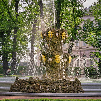 fountain, park, st Petersburg, trees, water, water Fountain, russia, tourism, travel, art, architecture