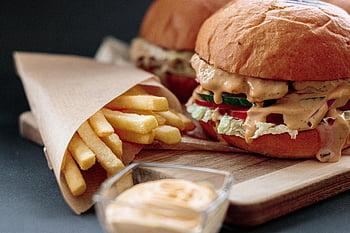 burger, fries, food, snack, meal, dish, hamburger, french Fries, fast Food, tasty, delicious