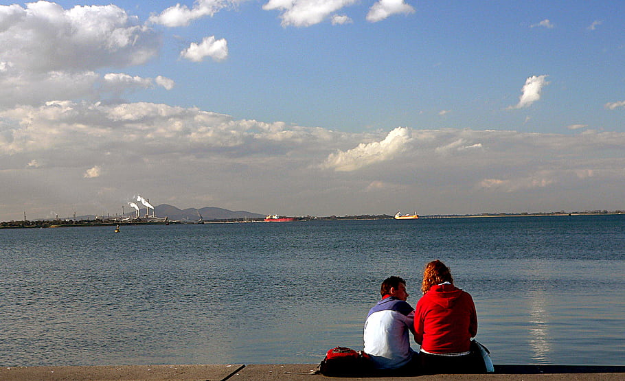 Geelong Waterfront, Corio Bay, Australia, tourist area, recreation area, waterfront, sitting, dock, bay, ships, clouds