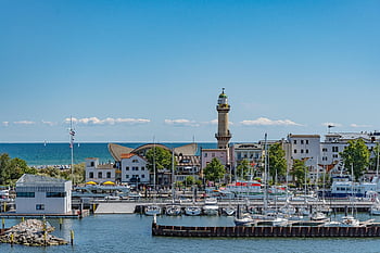 warnemünde, maják, panoráma města, Baltské moře, přístav, výhled, krajina