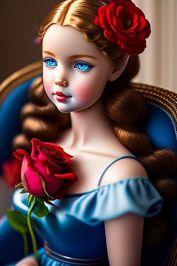 ai Generated, doll, little Girl, toy, red Flower, red Rose, childhood, play, fantasy, unreal