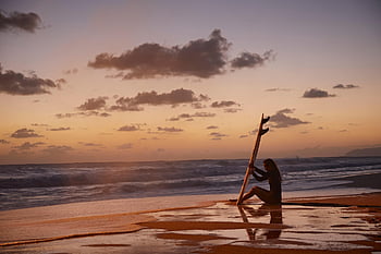 surfboard, surfer, beach, sunset, coast, seashore, sand, holiday, leisure, vacation, waves
