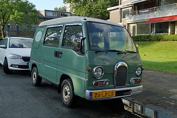 subaru, sambar, klasický, 1994, dodávka, zelená, delft, poznávací značka, 26-LJ-LR, zaparkováno, ulice