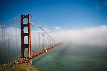 Golden Gate Bridge, San Francisco, fog, clear blue sky, stunning view, bridge, California, landmark, tourism, travel, photography