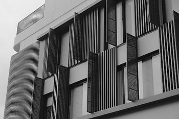 budova, Okna, Dům, Domov, Železné kolejnice, architektura, moderní, fasáda, černobílý