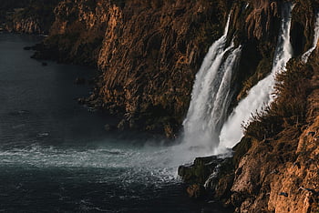 waterfall, cascade, cliff, rocks, river, water, fall, rocky, mountain, foam, nature