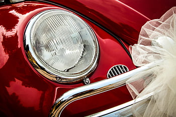 フォルクスワーゲンカブトムシ、 ビンテージ写真、 クラシックカー、 オールドタイマー、 結婚式の写真、 自動車、 ランプ、 フォルクスワーゲン、 儀式、 結婚の写真、 赤い車